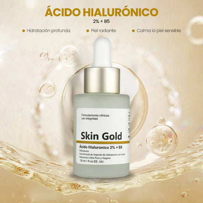 Skin Gold sérum ácido hialurónico 2% vitamina B5 hidratante facial 30ml CHICASEXY Colombia