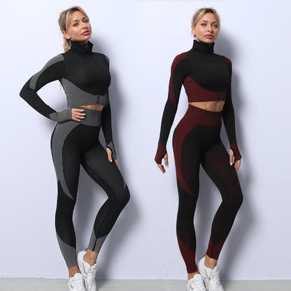 Set Deportivo Seamless 3 Piezas – Leggings, Top y Chaqueta
