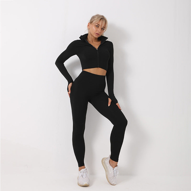 Set Deportivo Seamless 3 Piezas – Leggings, Top y Chaqueta