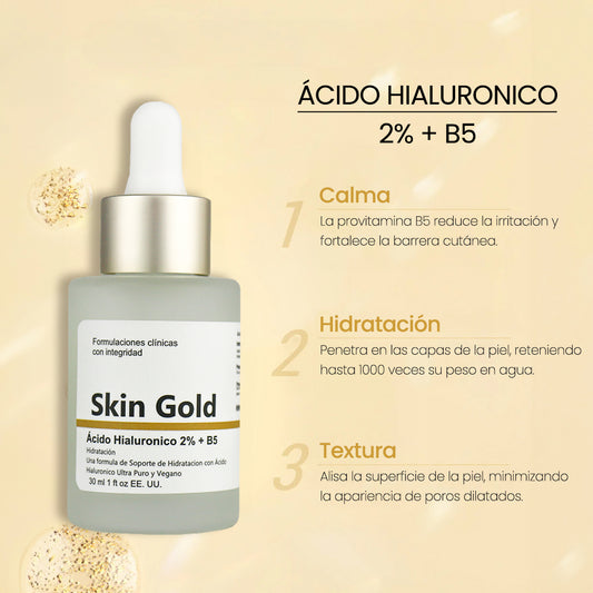 Skin Gold sérum ácido hialurónico 2% vitamina B5 hidratante facial 30ml CHICASEXY Colombia
