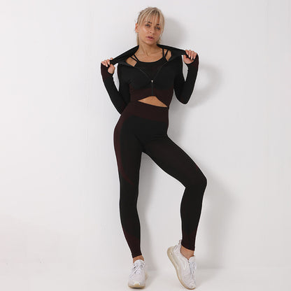 Set Deportivo Seamless 3 Piezas – Leggings, Top y Chaqueta