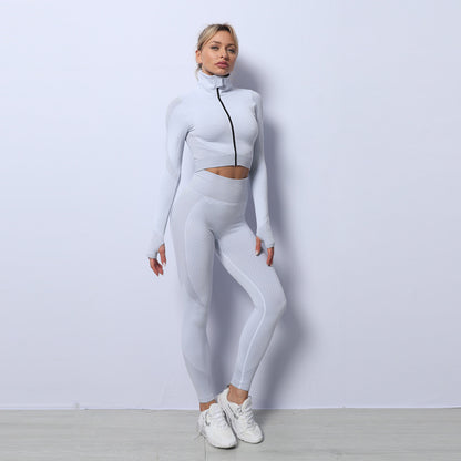 Set Deportivo Seamless 3 Piezas – Leggings, Top y Chaqueta