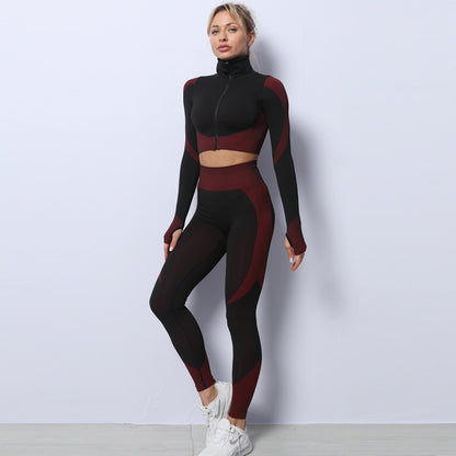 Set Deportivo Seamless 3 Piezas – Leggings, Top y Chaqueta